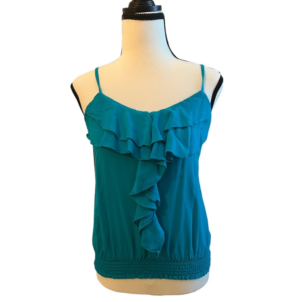 Body Central Ruffle Tank Top Spaghetti Strap Teal Tourquoise Blue Size Small